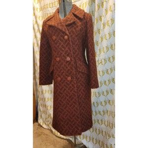 Vintage 60s 70s Rust Boucle Herringbone Double-Breasted Coat Jacket Mod Medium